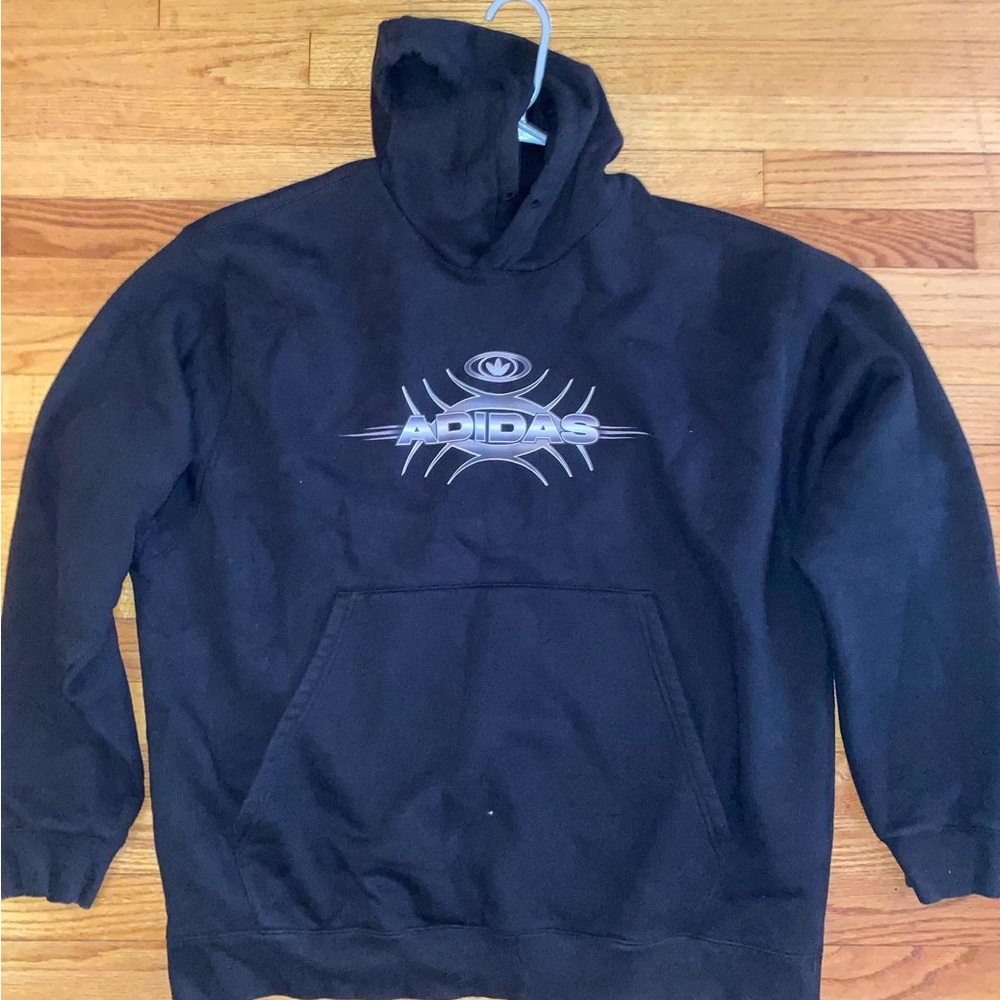 Adidas Black and Silver Men's Hoodie